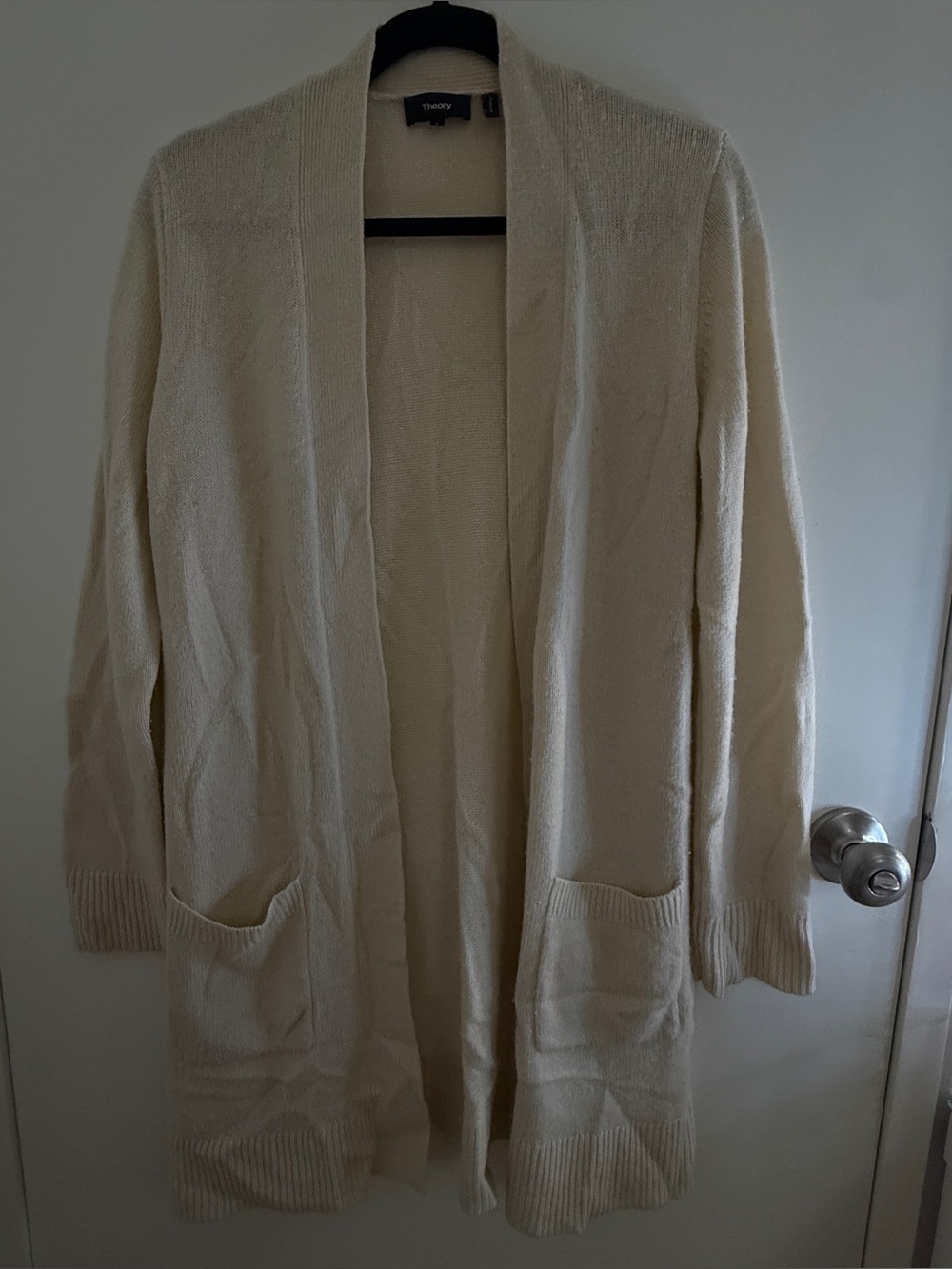 Theory Ivory Open-Front Knit Cardigan
